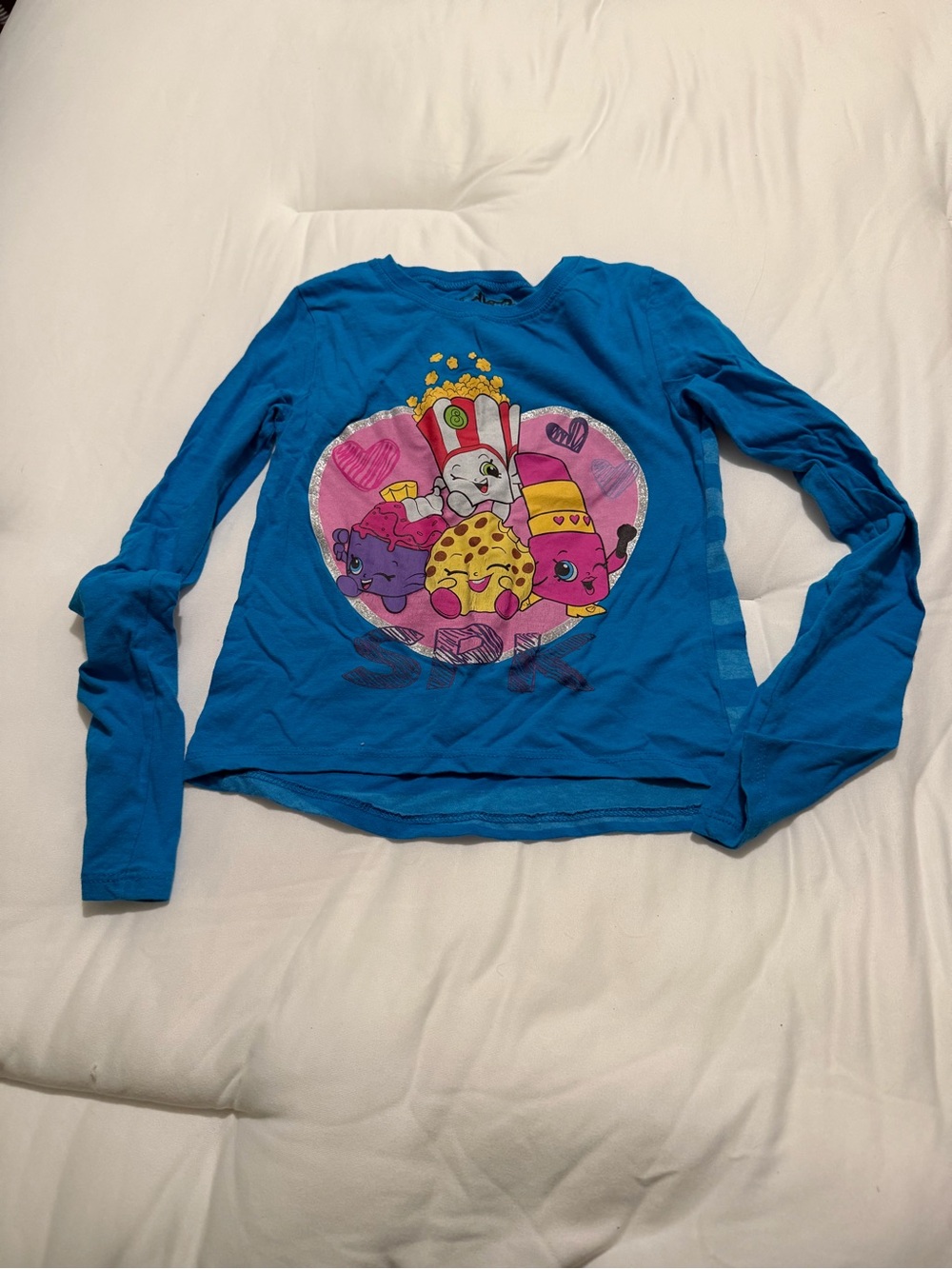 Shopkins Bright Blue Long Sleeve Top with Snack Heart Graphic
